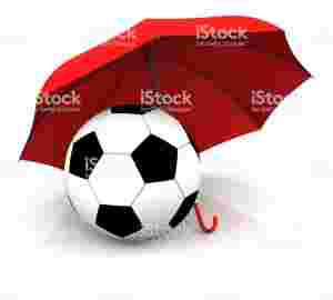 Isolated Soccer Ball and Umbrella. 3D Rendering